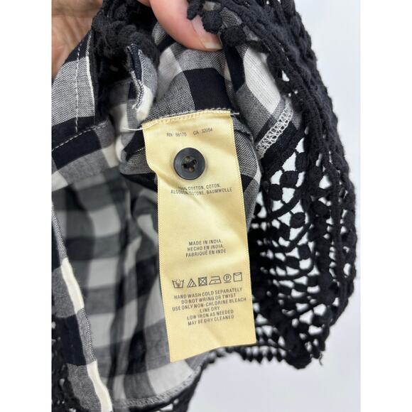 Anthropologie Top Womens Small Nellie Gingham Button Down Black Holding Horses - Picture 4 of 4